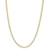 ARGENTO REALE 10K Gold 2.25,2.5MM Curb/Cuban Chain Necklace, 10K Gold Chain, 10K Dainty Necklaces