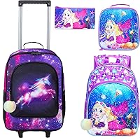 UFNDC 3PCS Backpack for Girls and Boys, Kids Preschool Bookbag and Lunch Box, Elementary Kindergarten School Bag