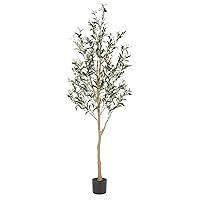 Realead 6ft Artificial Olive Tree, Tall Faux Olive Tree Plants, Fake Potted Olive Silk Tree with Branches and Fruits, Artificial Trees for Modern Home Office Living Room Floor Decor Indoor (72in)