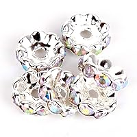 RUBYCA 100pcs 5mm Wavy Rondelle Spacer Beads Silver Tone AB White Czech Crystal for Bracelet Necklace Jewelry Making
