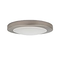 Design House 588152 Paxton Modern Integrated LED Disk Light Indoor/Outdoor Ceiling Flush Mount Dimmable with White Lens Shade for Bathroom Entryway Living Room, Brushed Nickel, Narrow Ring