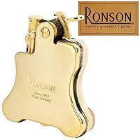 RONSON Oil Lighter with Banjo Logo Sticker, Satin-Finished Brass, Made in Japan