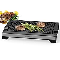 Electric Smokeless Indoor Grill, 1600W Fast Heat Up BBQ Grill, Nonstick Cooking Surface, 5 Levels Adjustable Temperature, Dishwasher Safe Removable Water Tray-Easy to Clean, Cool-touch Handles, Black