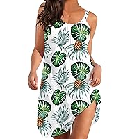 Summer Dresses for Women 2024 Vacation Boho Floral Print Sundresses Spaghetti Strap Mini Skirts Beach Casual Short Dress