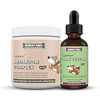 Mushroom Complex Powder Plus Milk Thistle Drops - for Dog Immune Support, Vitality Liver, Detox & Overall Wellness – Mushroom Complex 90 Scoops - Milk Thistle 2 Ounces
