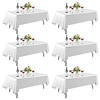 EMART 6 Pack Rectangle Table Cloth, 60 x 102 inch White 100% Polyester Thickened Fabric for Banquet Wedding Party Rectangular Tablecloths, Stain Resistant and Washable