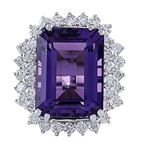 15.12 Carat Natural Violet Amethyst and Diamond (F-G Color, VS1-VS2 Clarity) 14K White Gold Cocktail Ring for Women Exclusively Handcrafted in USA