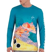 Guy Harvey Red Fish LS Surf Shirt - Caribbean Sea - L