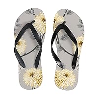 Vantaso Slim Flip Flops for Women Cute Yellow Flowers Yoga Mat Thong Sandals Casual Slippers