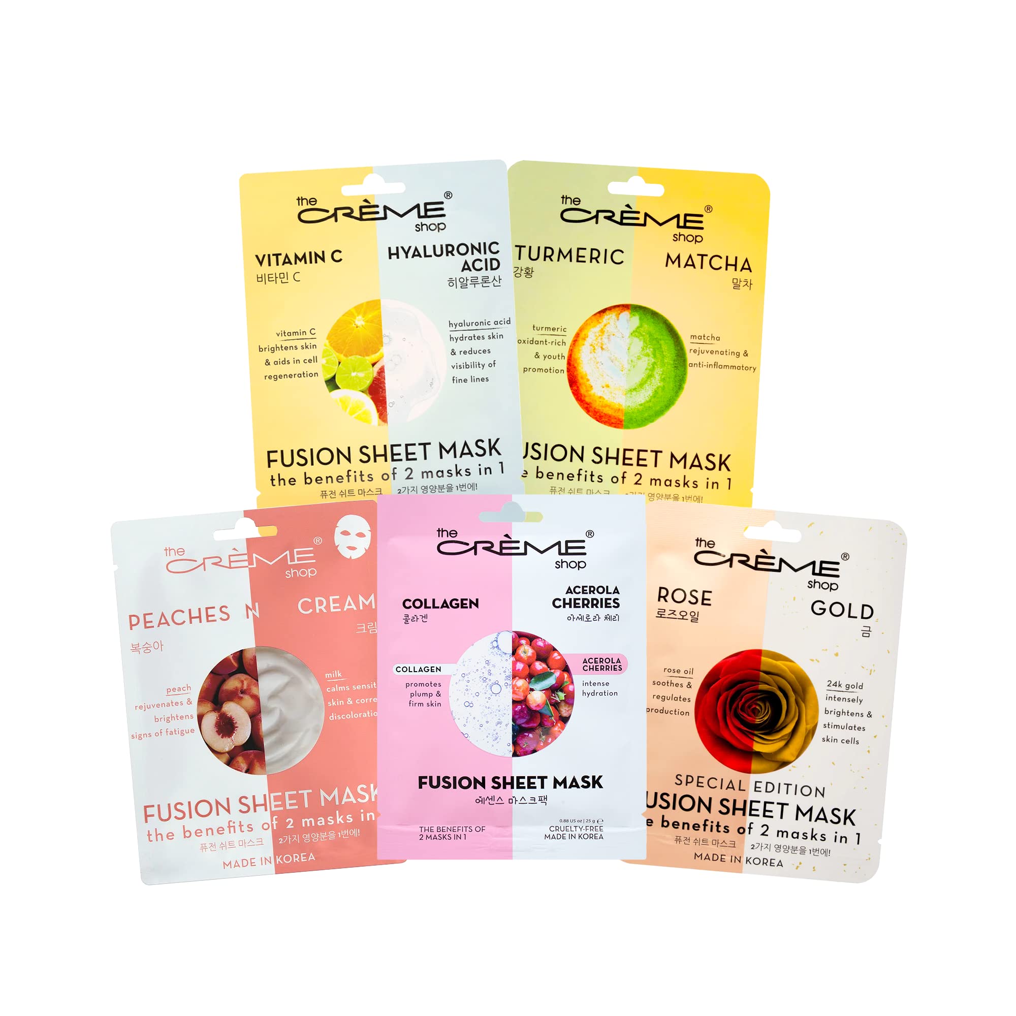 The Crème Shop Complete 2-in-1 Fusion Sheet Masks Collection, Set of 5 ($18 Value)