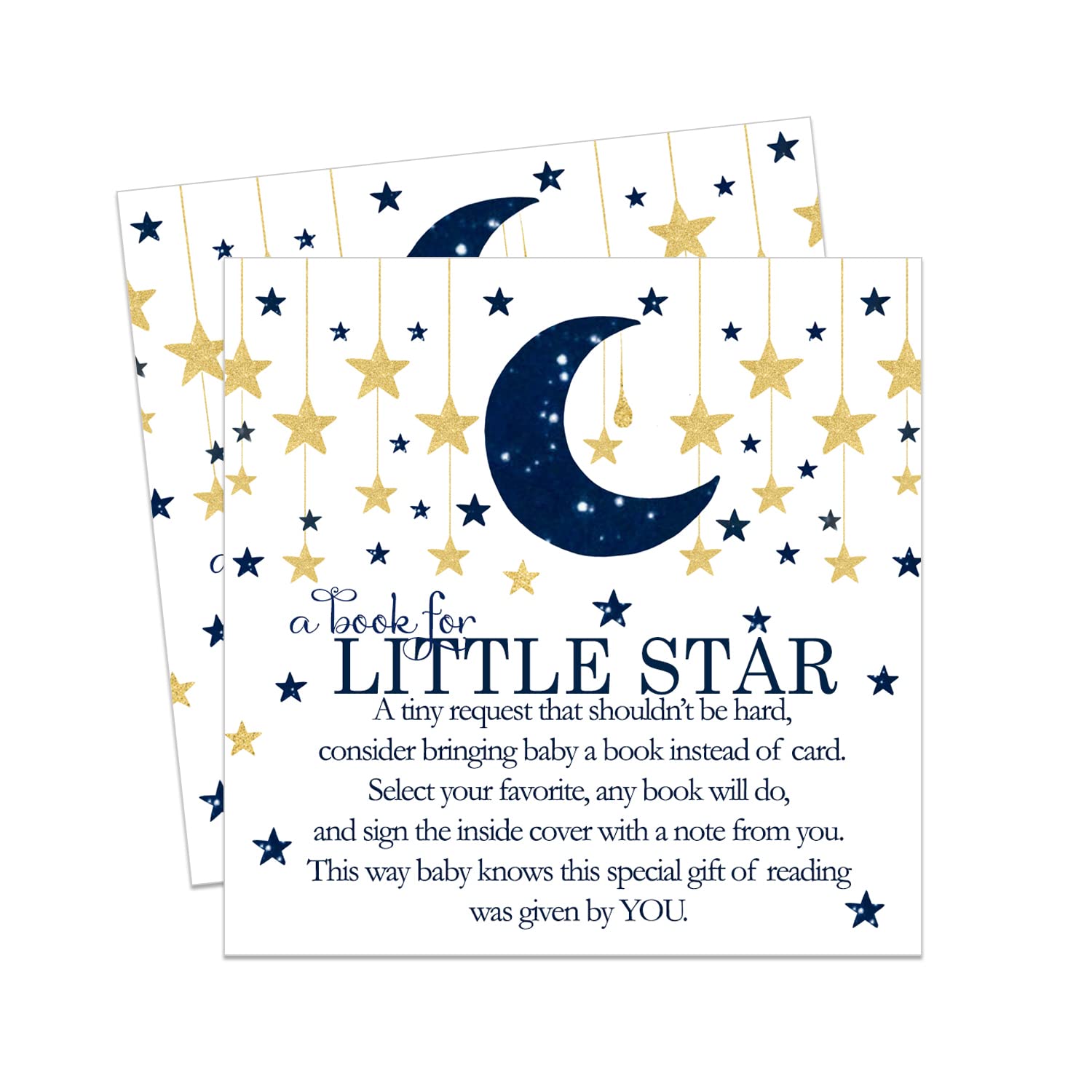 Paper Clever Party Twinkle Little Star Baby Shower Book Request Cards (25 Pack) Invitation Inserts Boys – Navy and Gold Moon