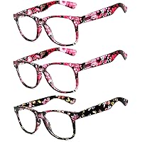OWL - Non Prescription Glasses for Women and Men - Clear Lens - UV Protection (Floral_Red_3Pairs Clear)