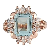 2.83 Carat Natural Blue Aquamarine and Diamond (F-G Color, VS1-VS2 Clarity) 14K Rose Gold Ring for Women Exclusively Handcrafted in USA