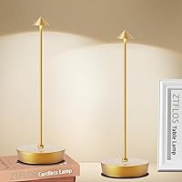 Rechargeable Cordless Table Lamp,6000 mAh Touch Dimmable Outdoor Table Lamp,Portable Battery Operated Table Light,for Restaurant Work Travel Set of 2 Gold