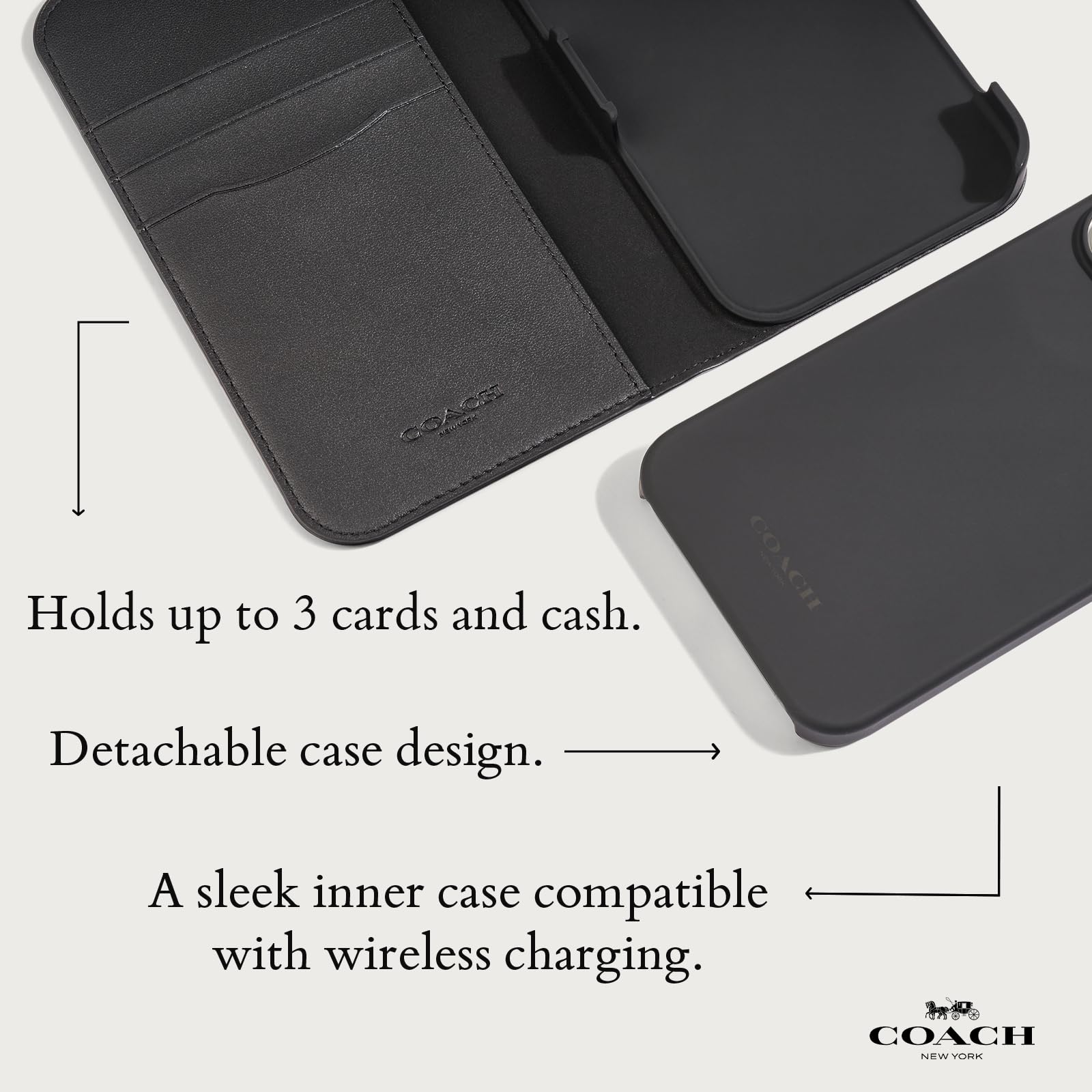 Coach Wallet Folio iPhone 15 Pro Max Case, Compatible with MagSafe - Signature Charcoal