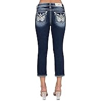 Miss Me Women's Mid-Rise Embroidered Wings Capri Jeans with Faux Flap Pockets