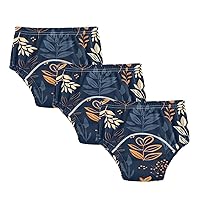 Little Girls Potty Training Undies Blue Yellow Theme Plants Leaves Black 3pcs Reusable Overnight Training Underwear