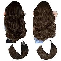 Same Color But Different Style - 2 Items: YoungSee Itip Human Hair Extensions Brown Balayage 16 inch & Micro Beads Hair Extensions Human Hair Balayage Dark Brown with Medium Brown 16 inch