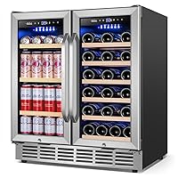 Wine and Beverage Refrigerator 30 Inch, Upgrade Dual Zone Wine Cooler, 30'' Wine beverage Fridge Built in or Freestanding Under Counter Large Capacity Glass Door Advanced Cooling System