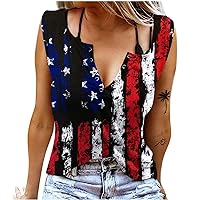 Daily Clearance American Flag Tank Tops for Women 4th of July Independence Day Patriotic Tank Shirts Trendy Sexy Sleeveless V Neck Blouse Tshirt 2024 Summer Loose Comfy Tunic Vest Tees