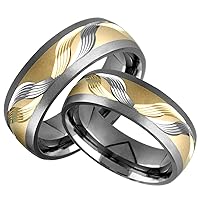 Sary Titanium Band 14kt Yellow Gold Design 7.5mm Wide Comfort Fit Wedding Ring Set Him Her