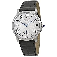 Cartier Rotonde Silver Dial SS Black Leather Automatic Men's Watch W1556369