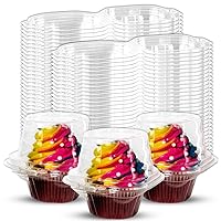 MAQ's 100 Pcs Individual Cupcake Containers - Plastic Single Cupcake Holder with Connected Airtight Dome Lid - Disposable BPA Free Cupcake Carrier for Parties, Birthday Celebrations & Weddings