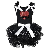 Valentine Dress Mustache Sequin Heart Black Shirt White Bow Petal Skirt Set 1-8y