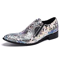 Mens Dress Driving Loafers Snake Print Leather Classic Casual Plain Toe Multicolor Office Wedding Party Tuxedo Fashion Shoes