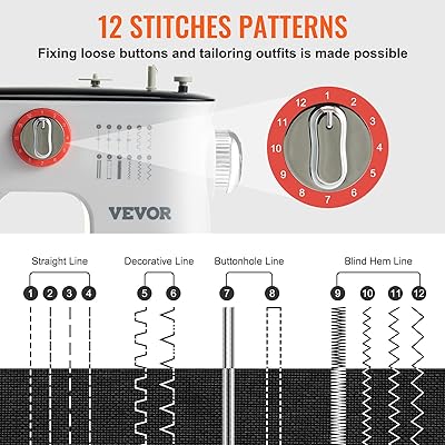 VEVOR Sewing Machine, Portable Sewing Machine for Beginners with 12  Built-in Stitches, Reverse Sewing, Dual Speed Kids Sewing Machine with  Extension Table Foot Pedal, Accessory Kit Family Home Travel