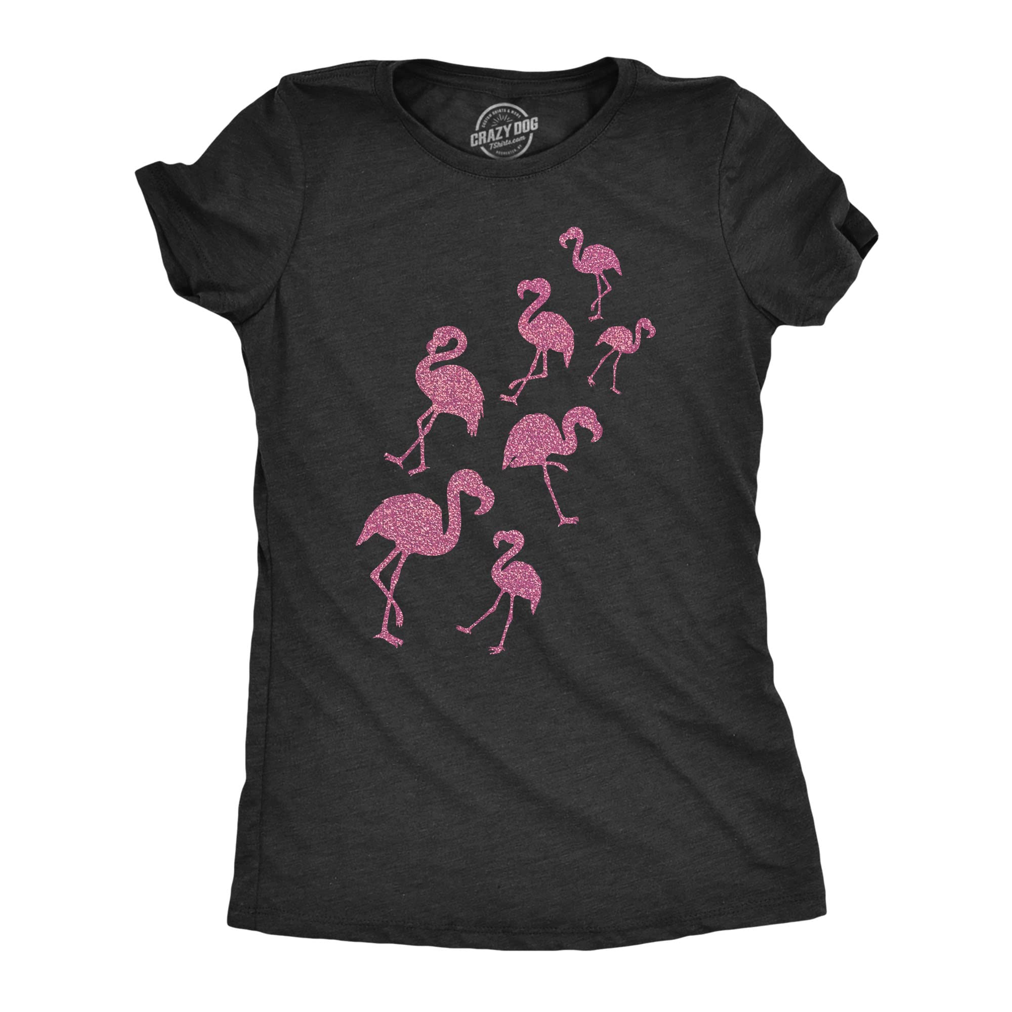 Womens Glitter Flamingos T Shirt Funny Cute Top Vacation Graphic Novelty Tee for Ladies