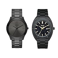 BUREI Black Watches for Men Watches Minimalist Business Stainless Steel Quartz Analog Wrist Watch Large Dress Watch for Men