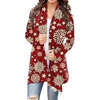 Jackets For Women Fashion Dressy, Chirstmas Print Long Sleeve Front Cardigan Printed Top Lightweight Jacket Woman Fuzzy Hoodies Gray Zip Up Vest Boho Green Jacket Hoodie (XXL, Gold)