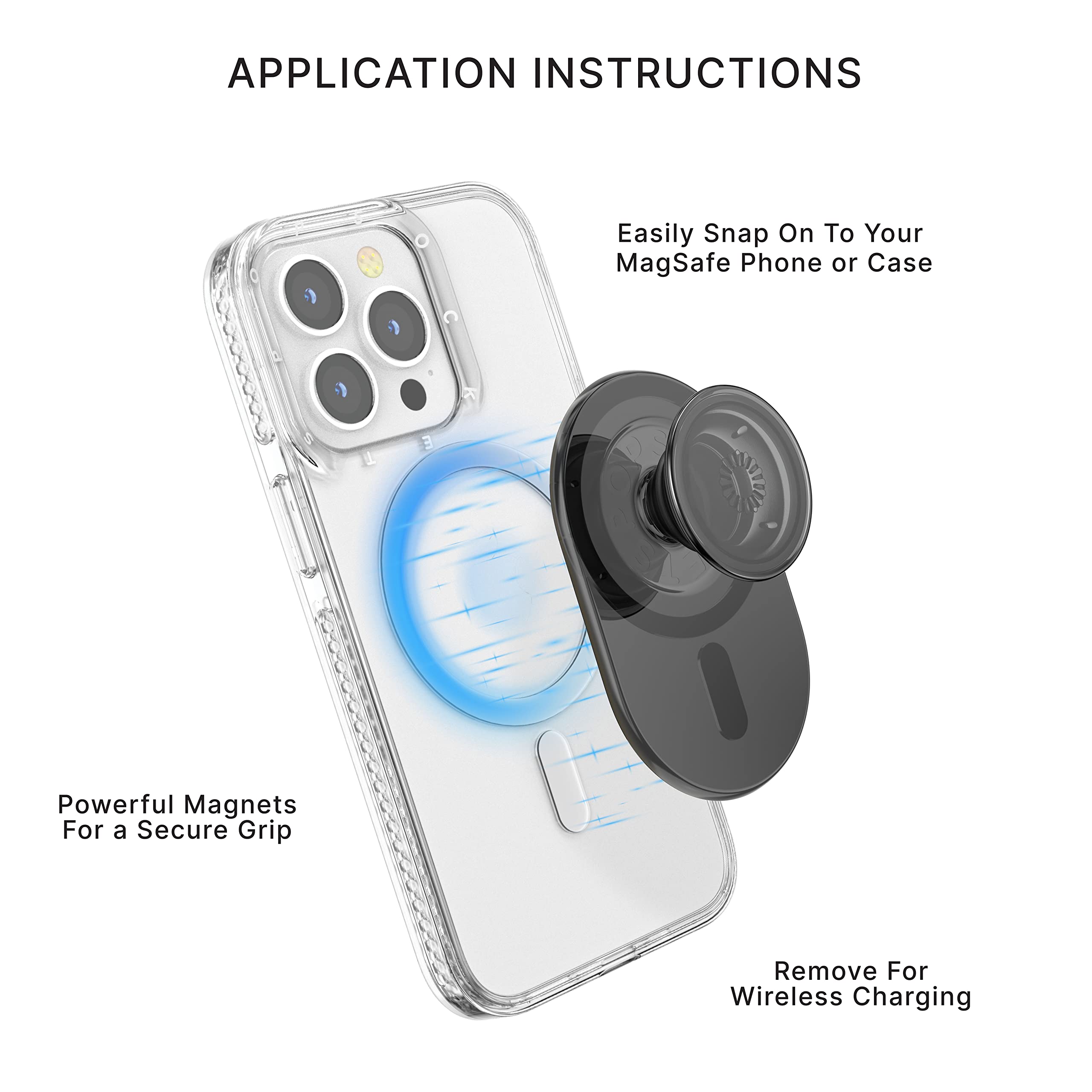 PopSockets Phone Grip Compatible with MagSafe, Phone Holder, Wireless Charging Compatible - Translucent Black