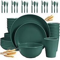 Wheat Straw Dinnerware Sets for 6 (42pcs), SGAOFIEE Plastic Plates and Bowls Sets, Dinner Plates, Pasta Bowls, Cereal Bowls, Microwave Dishwasher Safe Plates and Bowls Sets, Camping Dishes, Green