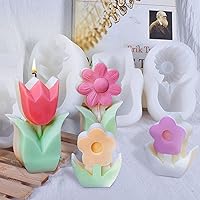 Tulip Candle Moulds, 4pcs Mini Flowers Soap Mold, Silicone Flower Casting Molds, Chocolate Candy Making Tool for Handmade Cake Decor Soap Gift