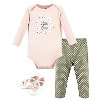Hudson Baby Unisex Baby Unisex Baby Cotton Bodysuit, Pant and Shoe Set, Sage Floral Wreath, 9-12 Months
