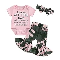 BULINGNA Newborn Baby Girl Summer Funny Outfit Set I Get My Attitude from Women Bodysuit Camouflage Flared Pants Headband