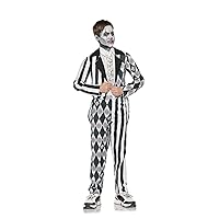 Kid's Creepy Clown Horror Tuxedo Scary Costume Kit for Cosplay, Dress Up and Halloween - Harlequin Tuxedo