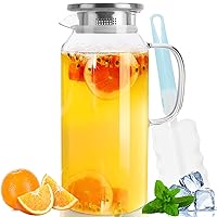 Glass Pitcher, 2 Liter/68 OZ Water Pitcher with Lid and Spout, Large Pitchers for Drinks,Glass Water Carafe,Glass Jug,Beverage Pitcher.