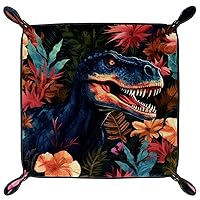 Blue Dinosaur Microfiber Leather Dice Trays Folding for RPG DND Table Games, Leather Dice Holder Storage Box Portable Folding Rolling Dice Tray, 20.5x20.5cm
