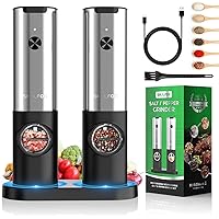 USB Rechargeable Electric Salt and Pepper Grinder Set - White Light, One Hand Operation, Adjustable Coarseness, Refillable - By SoulFox