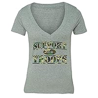 Women's Support Our Troops Camo Military Pow Mia V-Neck Short Sleeve T-Shirt
