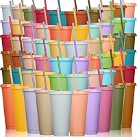 100 Pack Tumbler with Straw and Lid Bulk Water Bottle Iced Coffee Travel Mug Cup Reusable Plastic Cups for Parties Birthdays 24-27 oz (Pastel Color)