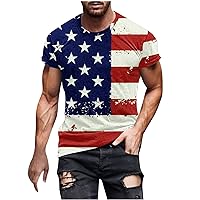 Mens American T-Shirt Patriotic Short Sleeve Vintage Shirts 4th of July USA Flag Gym Workout Independence Day Shirts