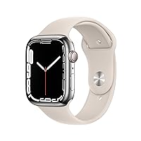 Apple Watch Series 7 (GPS + Cellular) 45mm Silver Stainless Steel Case with Galaxy Color Sport Band - Regular
