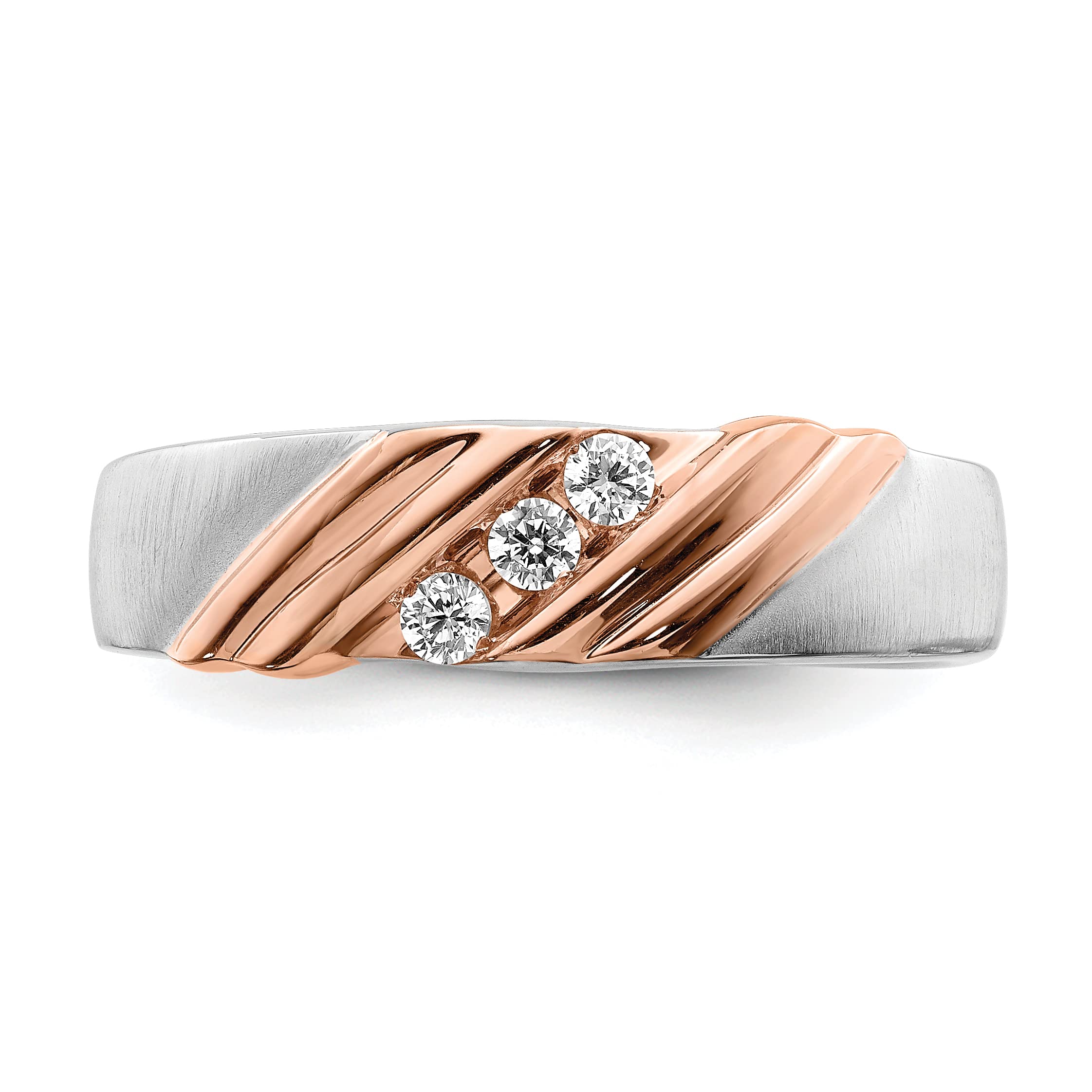 Jewels By Lux Solid 14k White and Rose Two Tone Gold 3-Stone 1/6 carat Diamond Complete Mens Wedding Ring Band Available in Size 8 to 12 (Band Width: 3.66 to 6.26 mm)