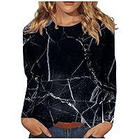 Fall Long Sleeve Shirts for Women Round Neck Blouses Printed Tees Casual Long Sleeve Pullover Loose Tunic Tops