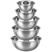 Stainless Steel Mixing Bowls - 5 Pack Nesting Baking Supplies for Cooking, Serving, Food Prep - Dishwasher Kitchen Set, Stackable Salad Bowl for Easy Storage