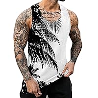 Mens Sleeveless Hawaiian Cut Off T Shirt Gym Workout Muscle Tank Tops V Neck Floral Print Casual Yoga Longline Shirt